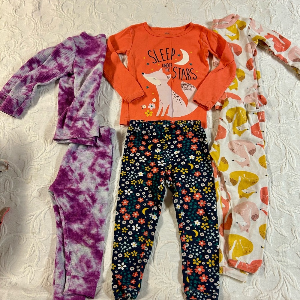 Orange and Navy Kids Pajama Set with Fox Design. Girls LOT